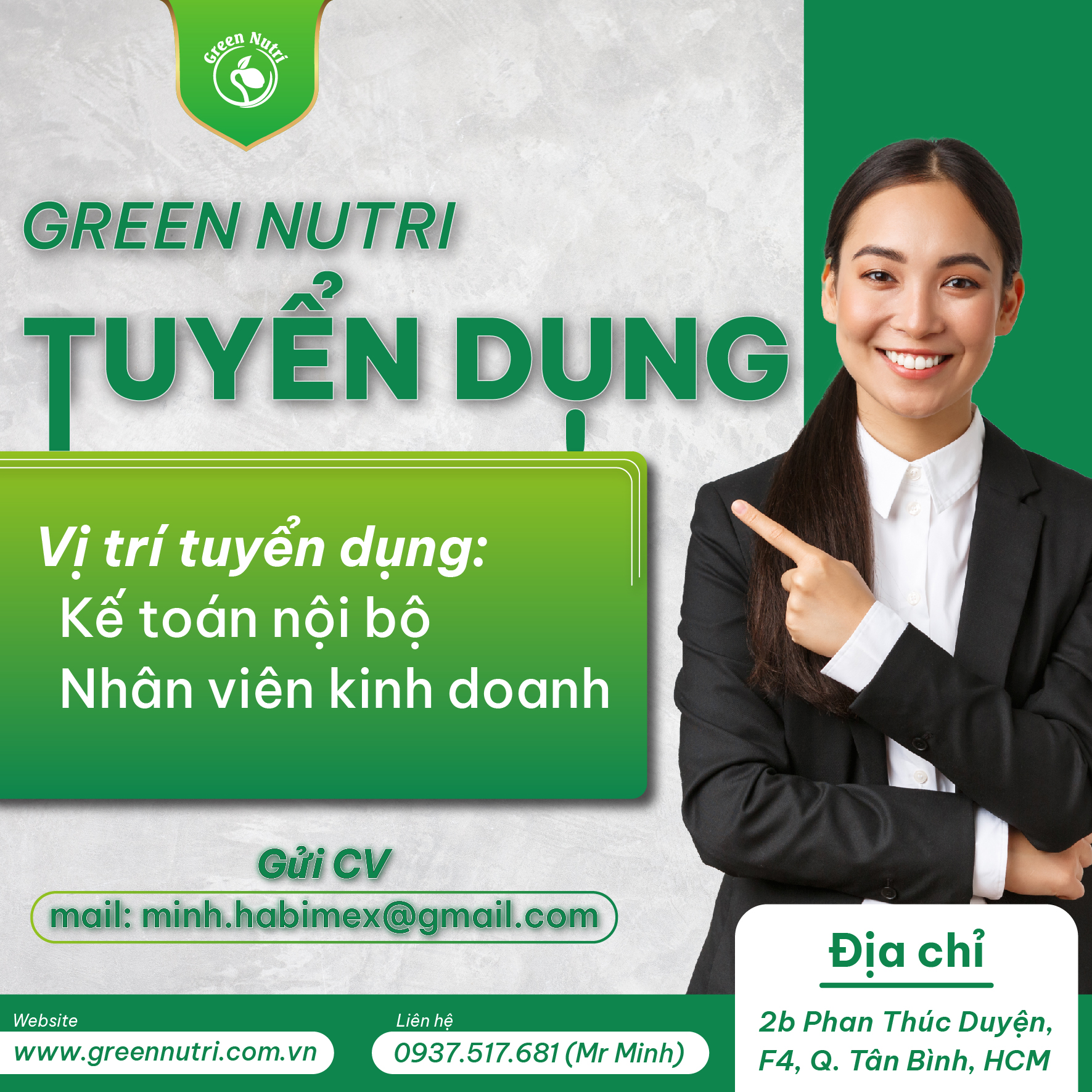 GREEN NUTRI TUYỂN DỤNG NHÂN VIÊN KINH DOANH & KẾ TOÁN NỘI BỘ