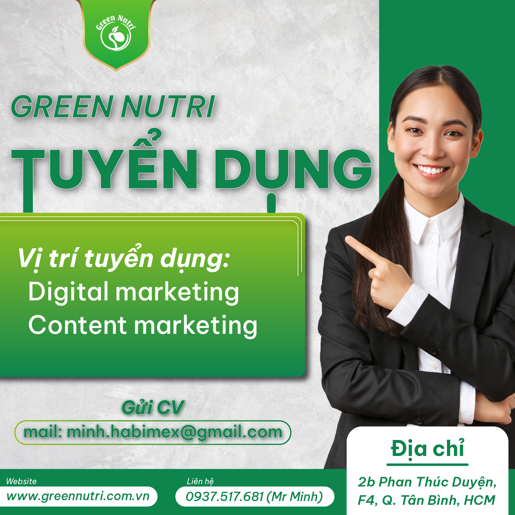GREEN NUTRI TUYỂN DỤNG CÁC VỊ TRÍ MARKETING